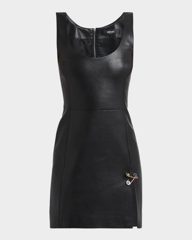 Two-Tone Safety-Pin Slit Leather Mini Dress